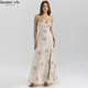 House CB奢华飘逸香草色手工珠绣花卉超长连衣裙Seren