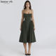 House CB精致高贵祖母绿束腰中长连衣裙Samaria