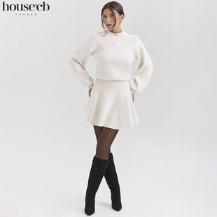 House of CB 百搭奶油色羊毛荷叶边迷你裙Rosina