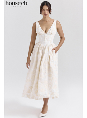 House of CB 休闲优雅迷人白色花卉刺绣束腰太阳裙Emmelina