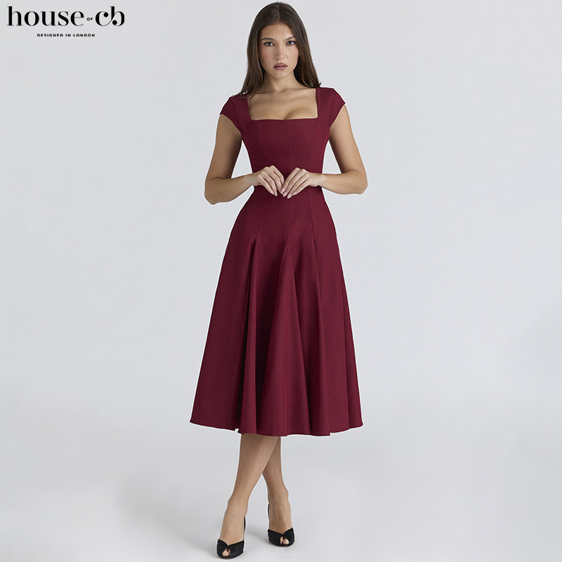 House of CB大方优雅酒红色蕾丝后背斜纹中长连衣裙Raisa,女装/女士精品,连衣裙,淘宝优惠券,粉丝福利购,淘宝优惠卷