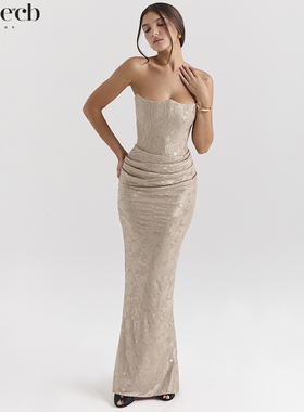 House of CB 轻奢淡金色束身超长连衣裙Persephone