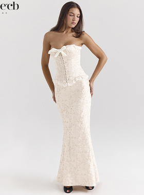 House of CB 法式复古优雅象牙白金属提花束腰胸衣带坎肩Perdita