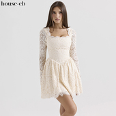 CB优雅浪漫奶油色长袖 House 蕾丝迷你连衣裙Fae