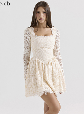 House of CB优雅浪漫奶油色长袖蕾丝迷你连衣裙Fae