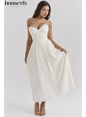 House of CB 休闲优雅象牙白褶皱超长连衣裙Amorata