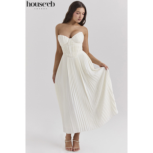 House of CB 休闲优雅象牙白褶皱超长连衣裙Amorata