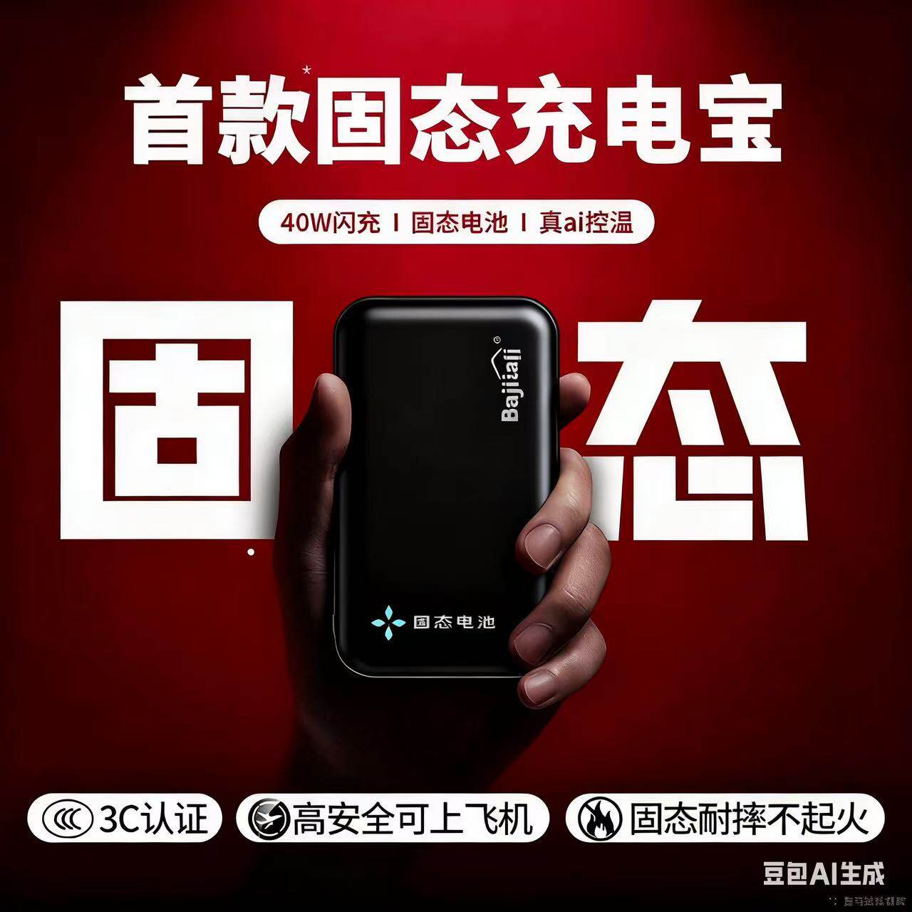 【3C认证可上飞机】BAJIBAJI固态充电宝移动电源便携式随身携带10000毫安