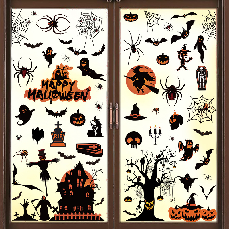 Halloween Wall Stickers Spider Bat Scene Layout Horror Windo