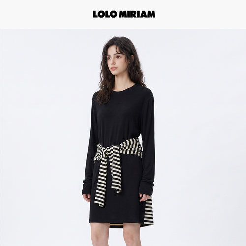 LOLOMIRIAM秋季黑条纹连衣裙