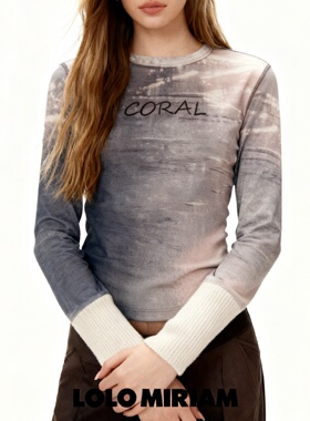 LOLO MIRIAM26春满印打底衫渐变拼色显瘦印花长袖213220C021