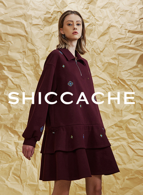 希凯驰25冬设计师款绣花翻领连衣裙优雅少女红色新年衣133128I025