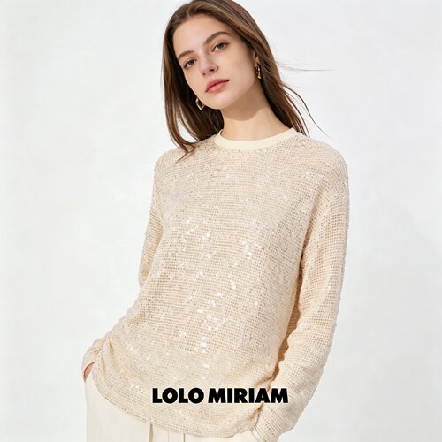 LOLO MIRIAM26秋亮片套头镂空罩衫宽松落肩慵懒学院风213220C020