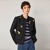 希凯驰25秋设计师款 手工刺绣小香风复古粗花呢短款 外套31627012