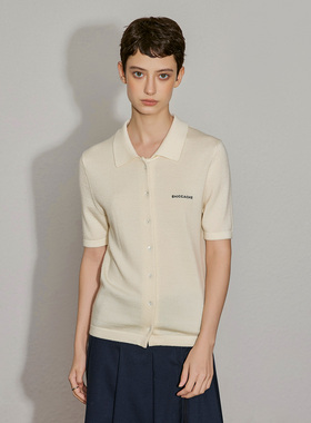 希凯驰25秋毛衫女杏色Polo绵羊毛开衫短袖T恤31627Q1M01