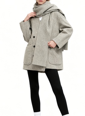 LOLO MIRIAM25冬绵羊毛双面毛呢长外套双排扣设计感43128A009