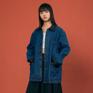 Farenew26春设计师款外套翻领水洗牛仔夹克长袖风衣31827024