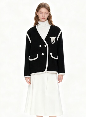 LOLO MIRIAM25冬羊毛撞色小香风外套布艺花朵203128A005