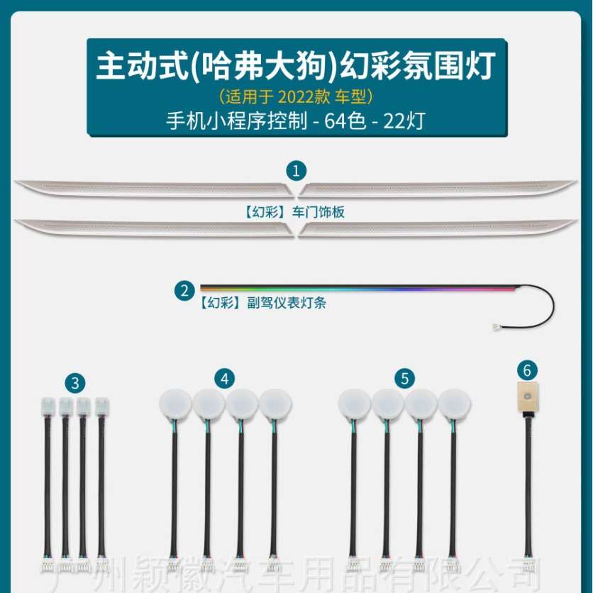 适用于22款哈弗大狗车载内饰气氛围灯64色主动式动态光影幻彩模具