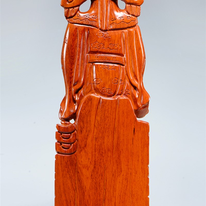 花梨木雕文财神像摆件实木质雕刻家居装饰店铺开业送礼红木工艺品