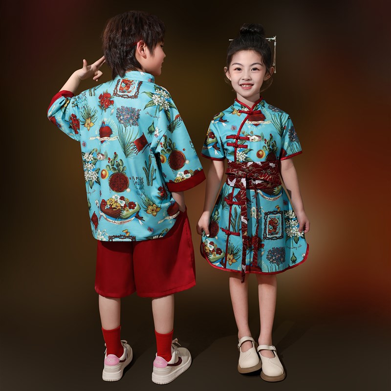 好货儿童汉服中国风演出服新款女童旗袍男童新中式唐装套装合唱表