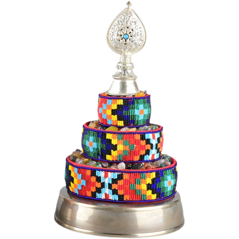 尼泊尔曼扎盘纯铜曼扎盘修盘八吉祥供曼达盘手工镶嵌彩珠曼茶