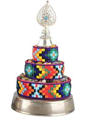 尼泊尔曼扎盘纯铜曼扎盘修盘八吉祥供曼达盘手工镶嵌彩珠曼茶