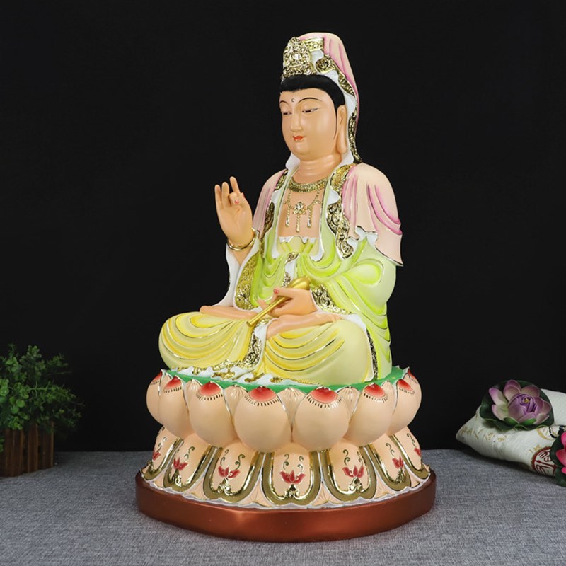 好货中式24寸家居佛堂观音云彩宝瓶滴水坐全莲观世音菩萨佛像桌面