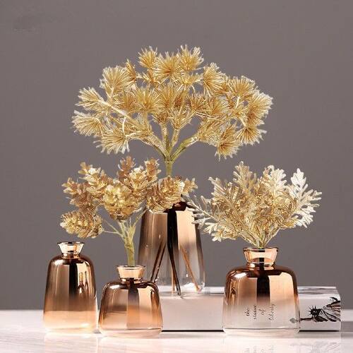 好货Golden Color Artificial Plants Gold Plastic Eucalyptus