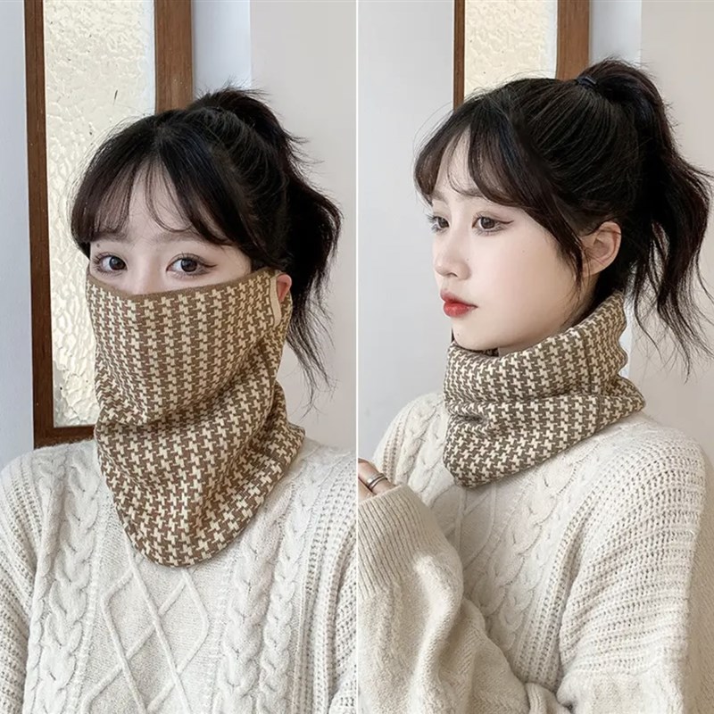 好货韩版纯色针织面罩防寒女围脖秋冬帽子百搭ins保暖多功能挂耳