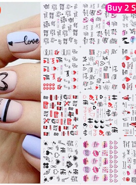 好货12pcs Valentines Manicure Love Letter Flower Sliders for