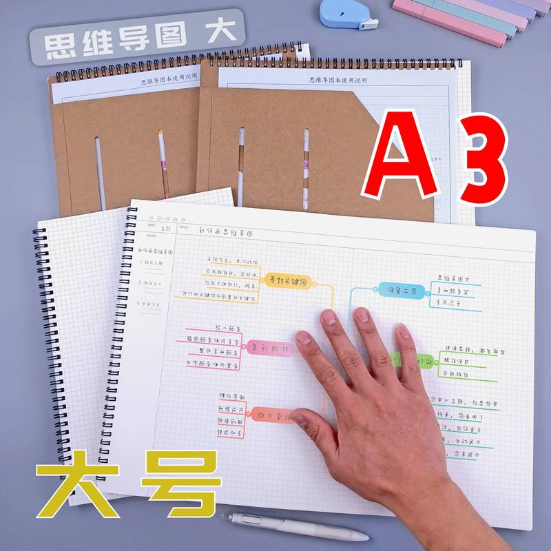 好货A3思维导图笔记本子大号加厚网格本8k草稿纸设计师量尺专用手