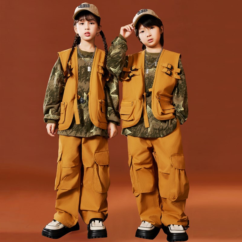 好货街舞儿童潮服hiphop工装架子鼓演出服男童嘻哈潮服女童舞蹈表