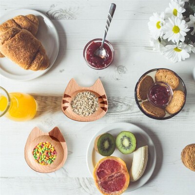 极速Wooden Sauce Plate Japanese Sauce Dish Cat Shape Dipping