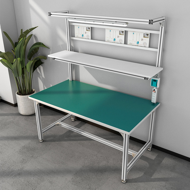 铝挤型材料防静电工作台桌子车间工作桌带灯流水线双层装配打包操