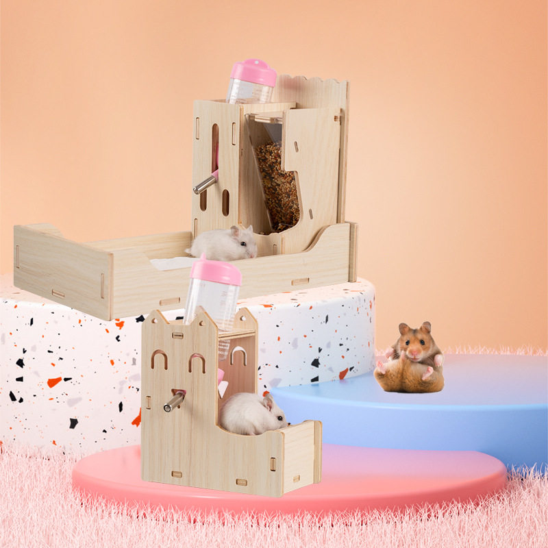 仓鼠喂水器三合一厕所刺猬金丝熊防水木质耐啃咬水樽水壶架喂食器