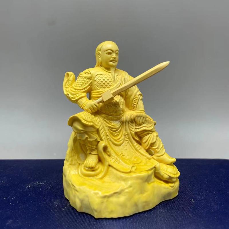 崖柏黄杨木雕祖师真武帝君像 祖师爷神像 玄天上帝汽车摆件保平安