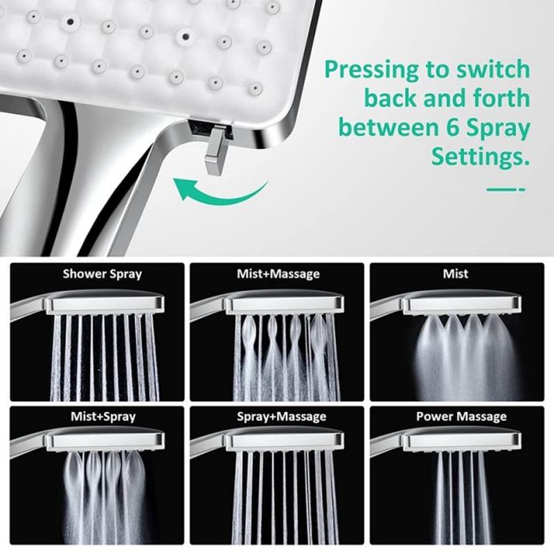High Pressure Shower Head with 6 Setting Spray Mode ,Shower