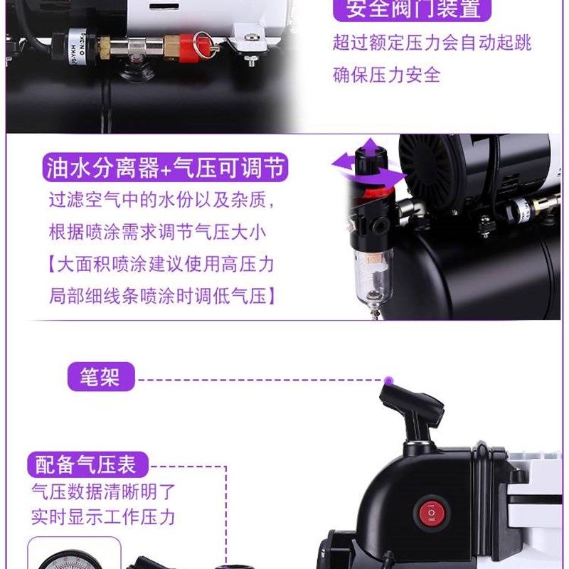 OPHIR模型气泵AF186喷笔套装浩盛高达上色喷涂模型彩绘喷漆空压机