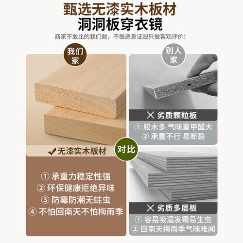 好货实木芯洞洞板穿衣镜一体门口置物架推拉全身镜子隐藏入户玄关