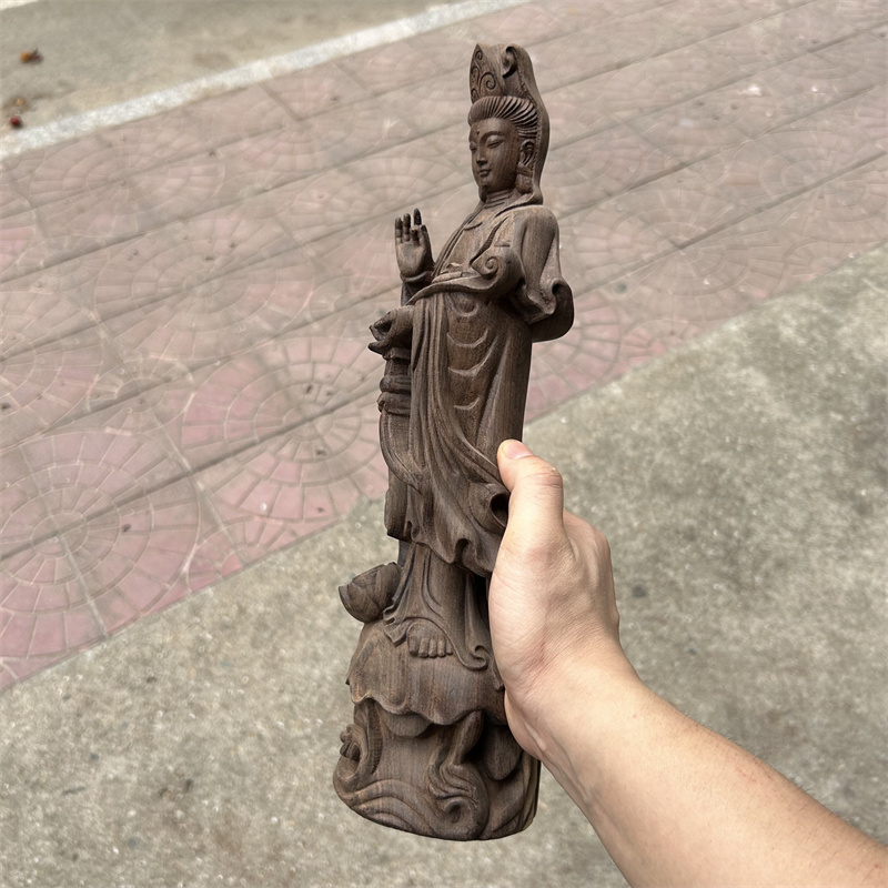 越南沉香木雕兰花指如意观音菩萨佛像客厅家用供奉观世音菩萨摆件