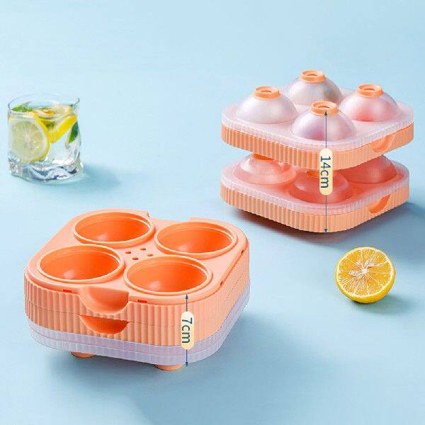 极速3D Round Ice Ball Making Stencil With Lid 4-grid