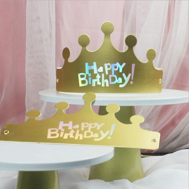 网红金卡可折叠生日帽气球中文英文儿童周岁派对帽子金色成人皇冠