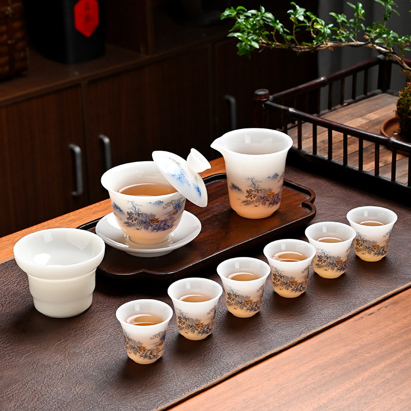 德化白瓷濮玉三才盖碗茶具套装