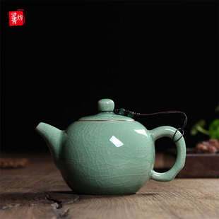 陶瓷功夫茶具茶壶大号青瓷带球孔过滤泡茶壶单壶家用哥窑冰裂开片