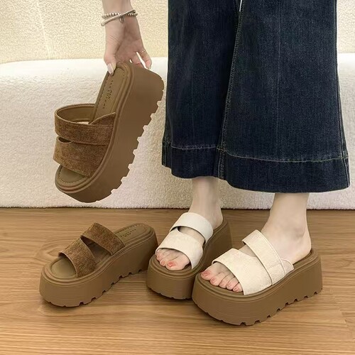 7cm【可可棕】厚底增高不累脚一字拖鞋小个子露趾凉拖鞋88