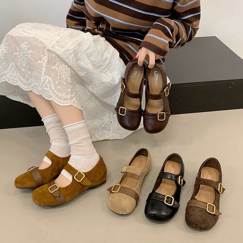5cm【复古风情】内增高绒面复古圆头魔术贴皮带扣玛丽珍15