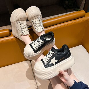 7cm【贝壳星星超轻欧货】厚底丑萌运动小白鞋秋冬加绒松糕板鞋7-1