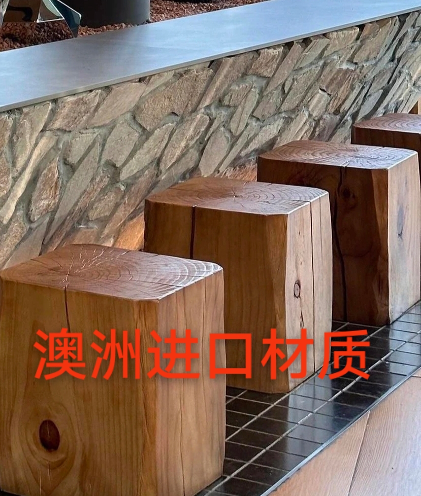 侘寂实木木墩凳子做旧复古方形泡茶几花架玄关根雕原木矮凳子摆件