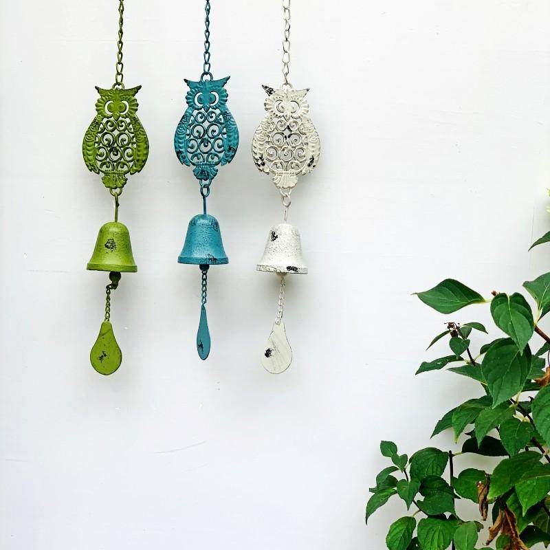 美式铁艺复古悬挂小鸟猫头鹰风铃花园庭院装饰铸铁铃铛创意挂饰